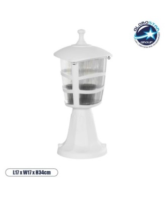 GloboStar® ZARDIN 203-0238 Vintage Επιδαπέδιο Φωτιστικό Φαναράκι Μονόφωτο 1 x E27 IP44 Λευκό & Διάφανο Πλαστικό - Μ17 x Π17 x Υ34cm